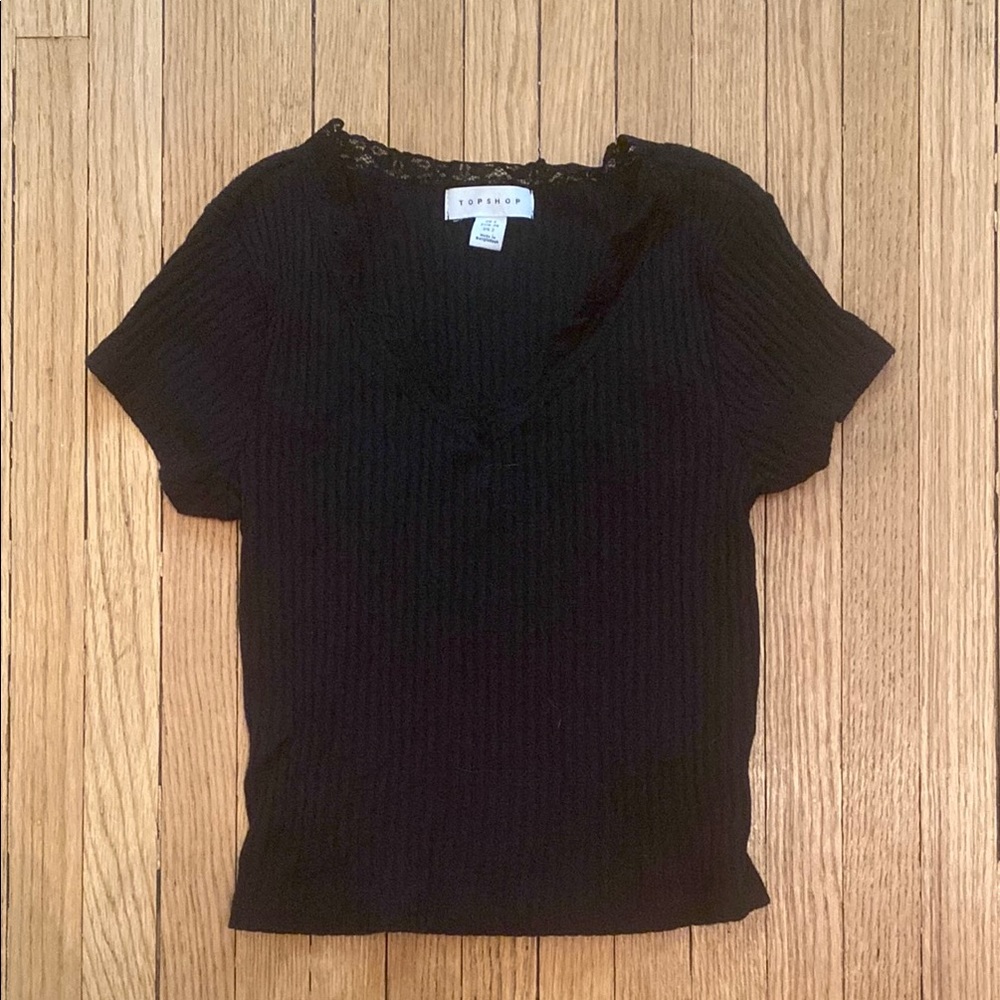 ‼️3/25‼️ Topshop Black Fitted Ribbed T-Shirt